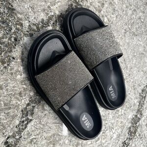 MIA Black Slides with Sparkling Accents